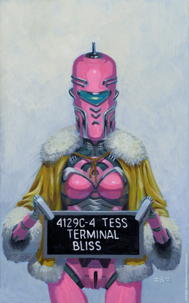 shanepatrickwhite, acrylic, popsurrealism, robots, retrofuturism, criminal kind
