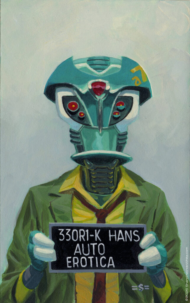 shanepatrickwhite, acrylic, popsurrealism, robots, retrofuturism, criminal kind