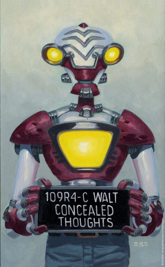 shanepatrickwhite, acrylic, popsurrealism, robots, retrofuturism, criminal kind