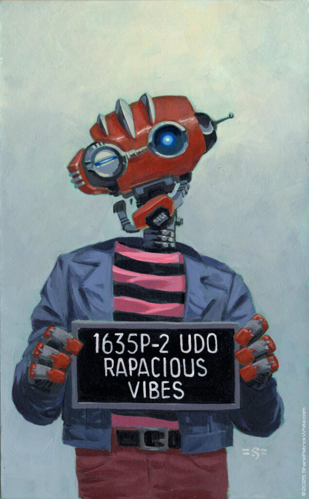 shanepatrickwhite, acrylic, popsurrealism, robots, retrofuturism, criminal kind