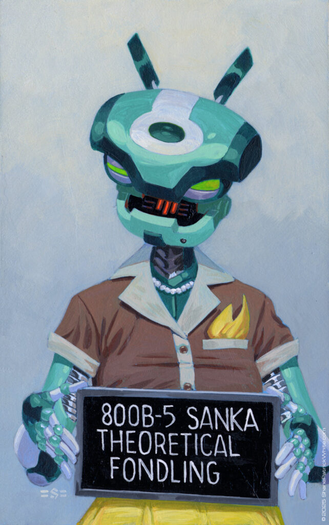 shanepatrickwhite, acrylic, popsurrealism, robots, retrofuturism, criminal kind